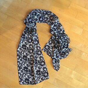 Floral, Lightweight, Semi-Sheer Scarf, Black, White